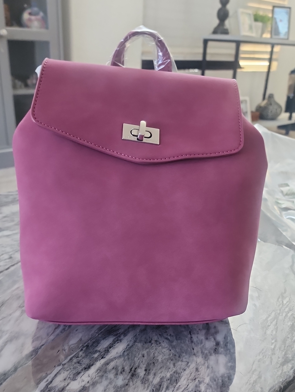 🥳Vanessa Williams Plum Faux Leather Backback W/ Silver Tone Hardware. NEW!